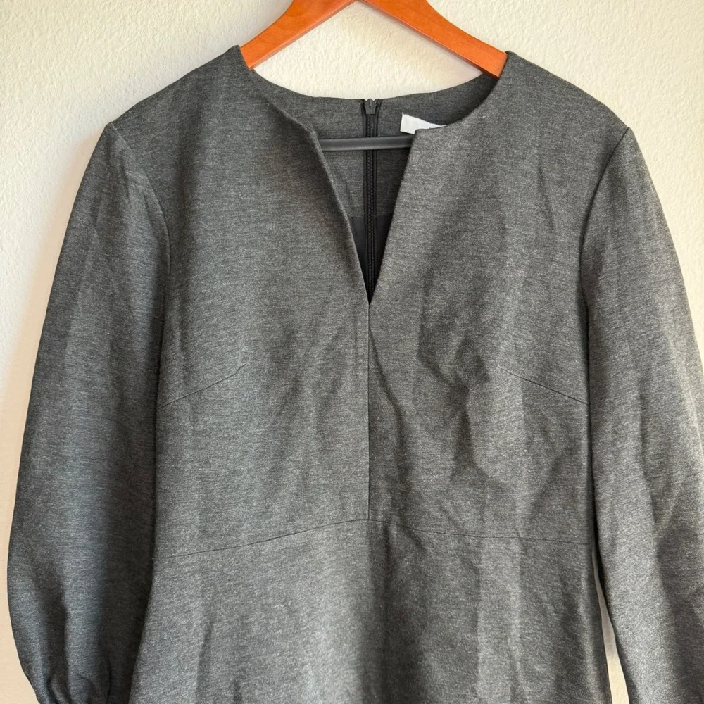 Tibi Bond Stretch Knit Puff Sleeve Dress Gray NWT Size 8 Quiet Luxury Minimalist